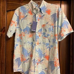 Small HUK Men’s Kona Button Down Shirt Botanical Beach $60 RETAIL